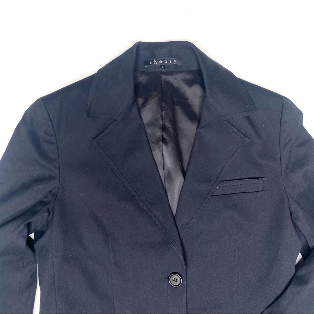Theory Black Blazer Size 6 Tailored Career Office Jacket Classic 2 Button - Picture 3 of 4